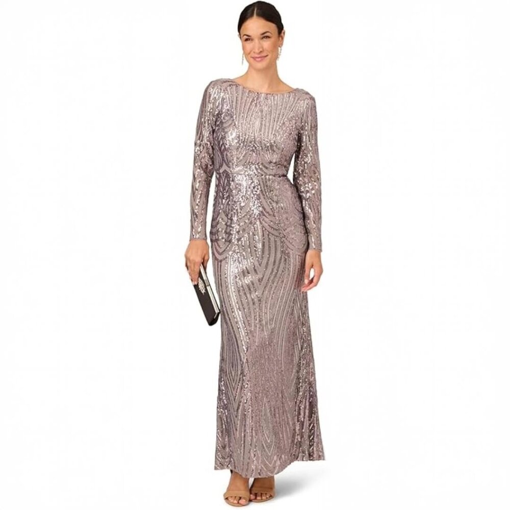 ✨ Adrianna Papell Women's Sequined Long-Sleeve Gown - Stunning Formal Dress ✨